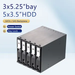 5Bay 3.5 นิ้วอลูมิเนียม SATA SAS Hot Swap Backplane Hdd แร็คมือถือสําหรับไดรฟ์ 5.25 ช่อง