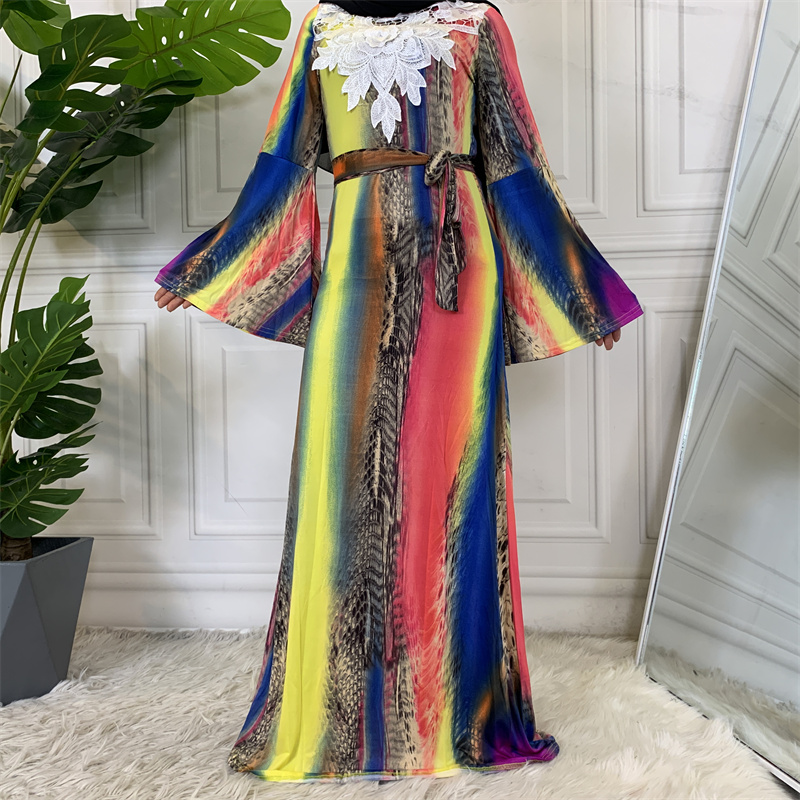 5072#Summer Colorful Printed Dress Long Sleeve Flare Cuff - CHAOMENG MUSLIM SHOP