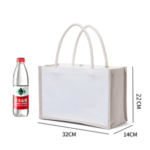 批发促销粗麻布黄麻手提袋可重复使用杂货生态小型购物手提袋 - Product Image 6