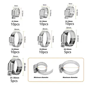 Penjepit selang baja tahan karat dapat disesuaikan pita sekrup 201 304 baja tahan karat penjepit selang bahan bakar pipa klip roda gigi cacing