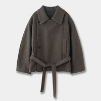 Manteau en laine, manteau court en laine camel vintage pour femme, style robe cintrée à la taille, veste extérieure camel
