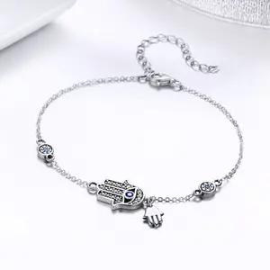 New Trendy Authentic 925 Sterling Silver Hand of Fatima Chain Link Bracelets Women Bangles charms bracelet sterling silver