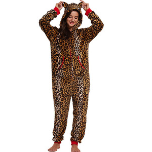 Ladies Leopard Onesie Pajamas <strong>Adult</strong> Leopard Hooded Jumpsuit <strong>Pyjamas</strong> - Product Image 2