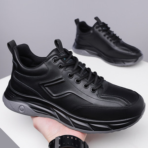 <b>White</b> Men's Casual Sneakers <b>Lace</b>-Up Sporty Leather Shoes Solid Color Fashionable For Leisure Wenzhou Zhejiang - Product Image 4