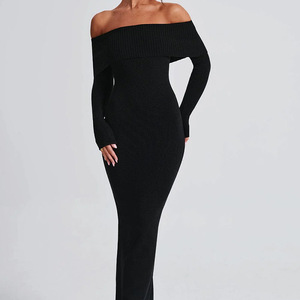 Maßgefertigtes Großhandels-Kleid im Sexy Hot-Girl-Stil mit Langen Ärmeln, Schulterfreiem Design, Rückenschlitz und Elegantem Strick-Slim-Fit für Damen - Product Image 4