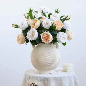 3 Rose Artificiali Austin Inglese a Stelo Lungo, Rami di Rose in Seta per Vasi, Bouquet da Matrimonio, Decorazioni Floreali da Tavola - Product Image 1