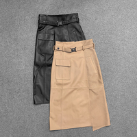 1308 mode Cargo taille haute en peau de mouton longue jupe loisirs fourche en cuir véritable jupe