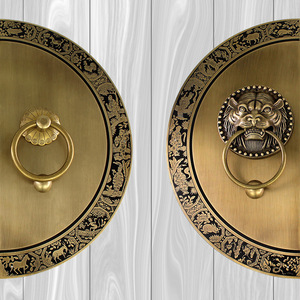 Poignées de porte en laiton de style chinois pour portes en bois, poignées décoratives avec motifs animaliers - Product Image 2