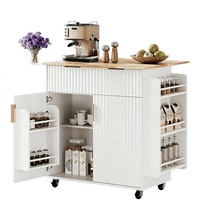 Îlot de cuisine pliable avec roulettes, plateau en bois d'hévéa, tiroirs et portes, meuble de rangement sur roulettes