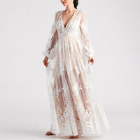 Personnaliser les robes longues de mode de vacances femmes Maxi décontracté dames col en V A-ligne à manches longues maille florale élégant robes décontractées