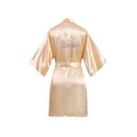 Peignoir de mariée luxueux en satin fin imitation soie brodé pierres chaudes, idéal pour l'été, pour femme