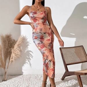 Robe longue formelle personnalisée avec logo OEM pour femme, collection Printemps, style moulant, élégante, à motifs floraux, pour femme, tenue décontractée - Product Image 6