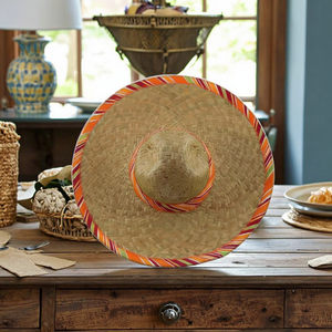 Sombrero de paja de hoja de palma natural de alta calidad Precio directo de fábrica Patrón bordado para viajes - Product Image 1