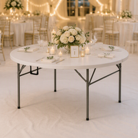 Produit populaire : Table ronde pliable en résine plastique légère blanche pour banquets, fêtes et mariages