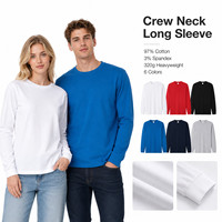 Maglietta Invernale a Maniche Lunghe in Cotone Elasticizzato con Logo Personalizzato, Peso 320g, Basso MOQ, Collo Tondo, Bianco, Onice, Blu Rubino, Grigio Inchiostro