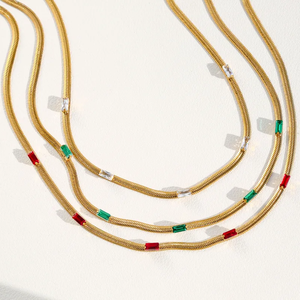 Fashion 18K <b>Gold</b> Plated 304 Stainless Steel Vintage Inlaid Snake Bone Chain <b>Necklace</b> for Women Non Fading Collarbone Chain - Product Image 6