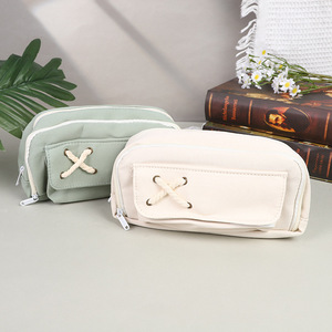 Étuis à crayons en toile de coton de haute qualité, style simple, avec décor en corde croisée, pour le rangement des fournitures scolaires des étudiants - Product Image 1