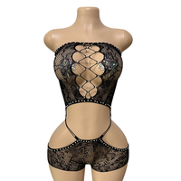 Tenue de danse exotique une pièce W.E.Top imprimée, sexy, à grandes mailles, avec strass, pour performance de pole dance