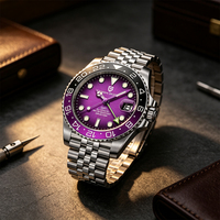 Montre mécanique de luxe pour homme PAGANI DESIGN 2026, cadran violet 40 mm, GMT, bracelet Jubilee, verre saphir, étanche, automatique