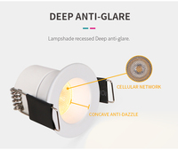 Spot LED encastré anti-éblouissement en aluminium, petit downlight blanc chaud IP65 étanche 1W pour rebords de fenêtre et avant-toits