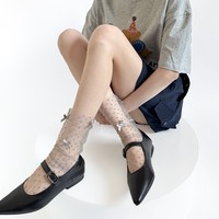 Nouvelles chaussettes d'été pour femmes en nylon fin, dentelle à pois, maille froncée, absorbant la transpiration, avec nœud, mi-mollet