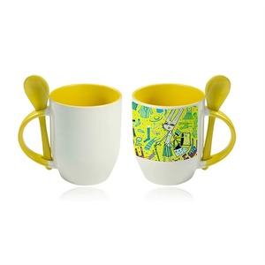 <span class=keywords><strong>Taza</strong></span> de cerámica con cuchara, <span class=keywords><strong>taza</strong></span> de café de porcelana bicolor personalizada, <span class=keywords><strong>asa</strong></span> e interior de <span class=keywords><strong>color</strong></span>, regalo promocional para empresas - Product Image 4