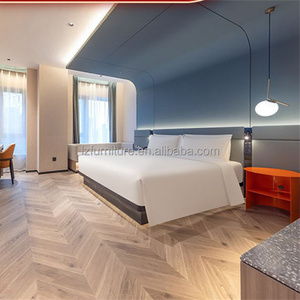 Custom Hotel Bed with <b>Headboard</b> Wholesale Low Price King Queen Size Bed Frame with Floating Base & Nightstand for Hotel Project - Product Image 2