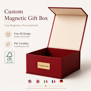 Sovereign Preeminent Illustrious Wholesale Custom Magnetic Gift Box Fsc Certified <b>Red</b> Rigid Paper Box With Gold Metal Plate Logo - Product Image 1