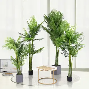 Yüksek simülasyon yeşil sahte Bonsai tropikal kapalı açık dekoratif sahte plastik Phoenix bitkiler yapay Areca palmiye ağaçları