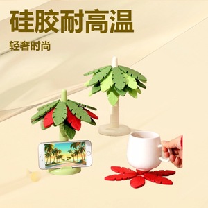 Small <b>Tree</b> Heat Insulating Placemat Anti Slip High Temperature Resistant <b>Pot</b> Mat Bowl Mat Home Use Light Green Dark Green - Product Image 5