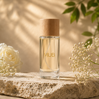 Flacon de parfum vide rond transparent de luxe personnalisé 50 ml avec pulvérisateur à pompe, sérigraphie et bouchon en bois pour diffuseur à bâtonnets – Meilleures ventes