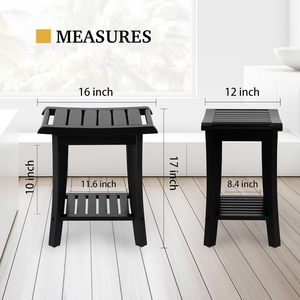 Tabouret de salle de bain imperméable Autonomy, noir, en bambou massif, avec étagère de rangement, pour personnes âgées et femmes enceintes - Product Image 2