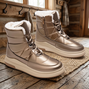 Botas de Nieve de Invierno para Mujer de Cuero Vacuno de Alta Calidad, Zapatos Casuales Cálidos para Interiores y Exteriores, Botines Acolchados Impermeables Clásicos - Product Image 2