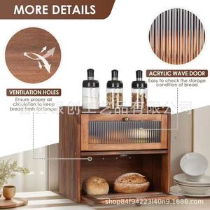 Wooden Double Layer Bread Box Flip Top Glass Lid <b>Kitchen</b> Storage Cabinet For Bread Pastry Dessert Shandong Made - Product Image 2