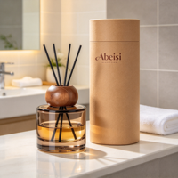 Bouteille diffuseur en verre, pot d'aromathérapie, conteneur de luxe, bouteille diffuseur à roseaux unique avec couvercle en bois