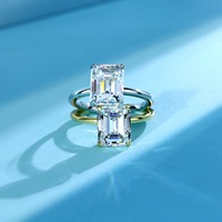 Bague Solitaire en Argent Sterling 925 avec Moissanite Taille Émeraude, Plaqué Or Vermeil 2,5 μm, Sertie Pavé, Bijoux Fins pour Femme – Vente en Gros