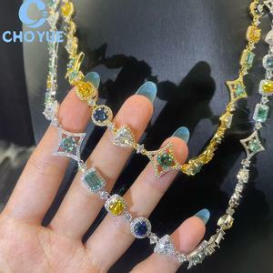 Fashion 925 Sterling <b>Silver</b> Mixed Color Moissanite Tennis <b>Necklace</b> Fancy Shape <b>Necklace</b> Bracelet Hip Hop <b>for</b> <b>Men</b> Women with GRA - Product Image 2