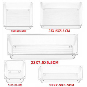 Juego de organizadores de cajones de diferentes tamaños, divisores de escritorio de plástico transparente, bandejas, contenedores de almacenamiento de tocador para maquillaje, joyas, dormitorio, Oficina - Product Image 2
