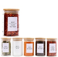 Pot en verre borosilicate de petite taille au design moderne, couvercle en bambou sculpté écologique, compatible micro-ondes, pour aliments, épices, cuisine, articles ménagers sains