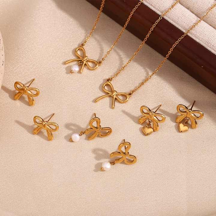 2024 Trend Bow Jewelry Set - 18k Gold Plated Pearl Necklaces