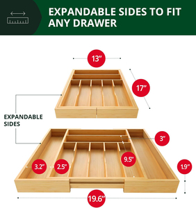 Nuovo vassoio <span class=keywords><strong>posate</strong></span> flessibile di bambù <span class=keywords><strong>cassetto</strong></span> Organizer argenteria Organizer utensile per uso cucina - Product Image 2