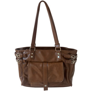 Bolso tote retro marrón de gran capacidad con bolsillo con cremallera para uso diario - Product Image 4