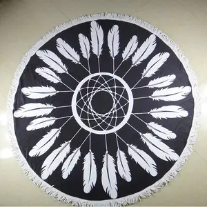 Großhandel individuelles Logo Mandala runder Kreis große Terry Baumwolle runde Strandhandtücher für Erwachsene mit Tassel