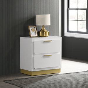 Sophia <b>White</b> 2-drawer Nightstand Modern <b>Bedside</b> Storage <b>Cabinet</b> with Gold Accents for Bedroom - Product Image 1
