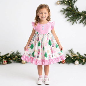 Wholesale Toddler Girls Christmas Pajamas Set & Dresses Nutcracker Tree Print Pattern Boutique Kids Clothing - Product Image 4