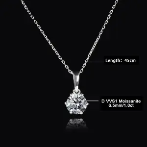 Starsgem经典设计925银链6叉1ct圆形硅石项链