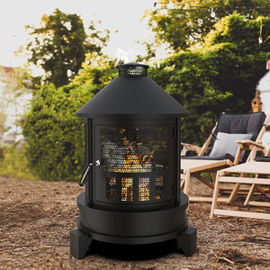 Outdoor Fire Pit With Mesh Door Wood Burning Patio Heater For Garden Backyard BBQ - Product Image 1