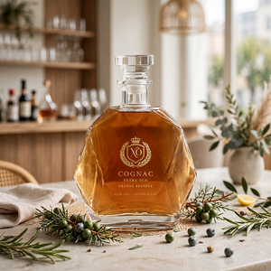 Bouteille en verre super flint taillée au diamant de 700 ml, forme unique, vide, pour spiritueux, liqueur, whisky, brandy, emballage personnalisé, vente en gros, OEM - Product Image 1