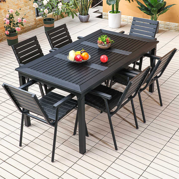 Modern WPC Plastic Wood Outdoor Patio Dining Table and Chairs Set for ...