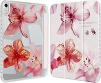Étui Trifold avec support pour iPad 11e génération 11 pouces 2025 et 10e génération 10,9 pouces 2022, motif fleur d'hibiscus, housse de protection antichoc